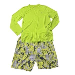 Spyder | 2 Piece Kids Swim Set in Neon Yellow Green and Gray Size Large L